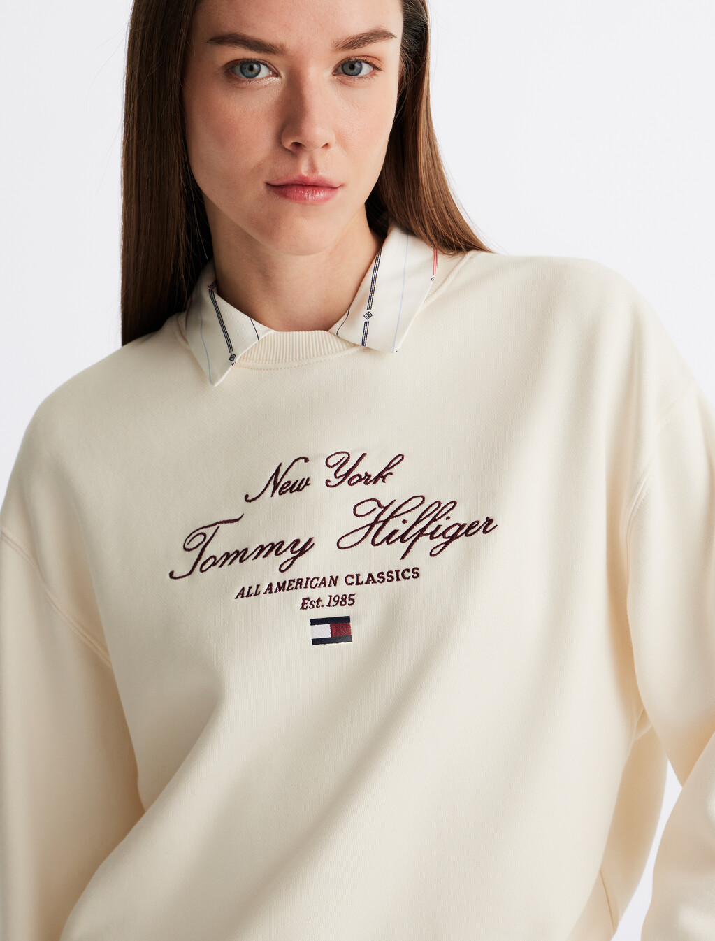 Script Logo Embroidery Sweatshirt, Ivory Petal, hi-res
