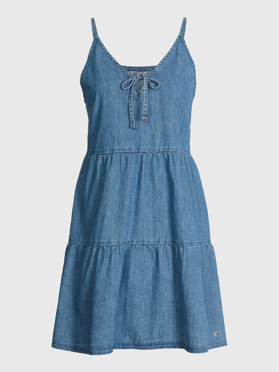 CHAMBRAY DENIM TIERED DRESS