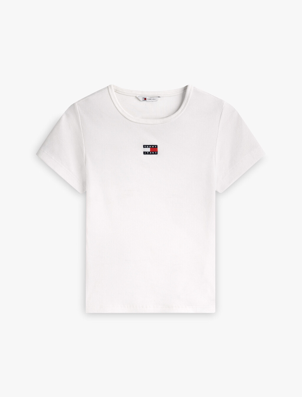 Slim Badge Ribbed T-Shirt, Ecru, hi-res