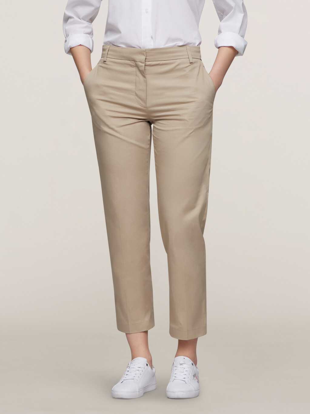 Cropped Straight Chinos, Beige, hi-res