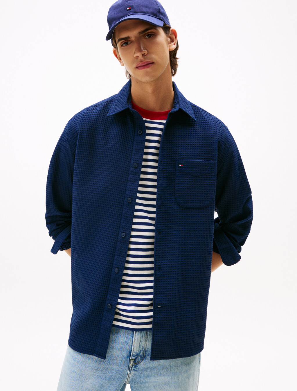 Waffle Knit Overshirt, Preppy Navy, hi-res