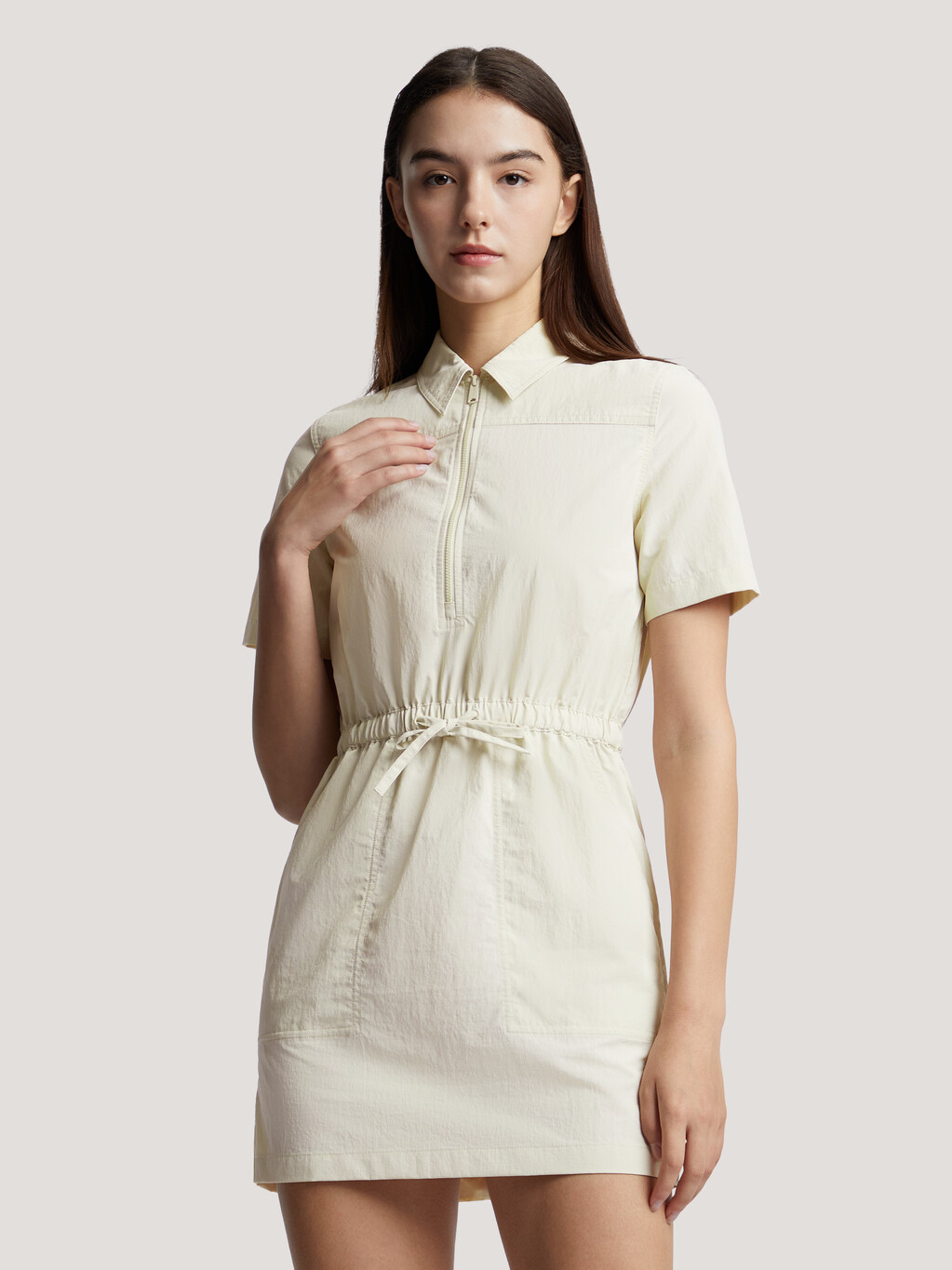 Zip Collar Mini Dress, Newsprint, hi-res