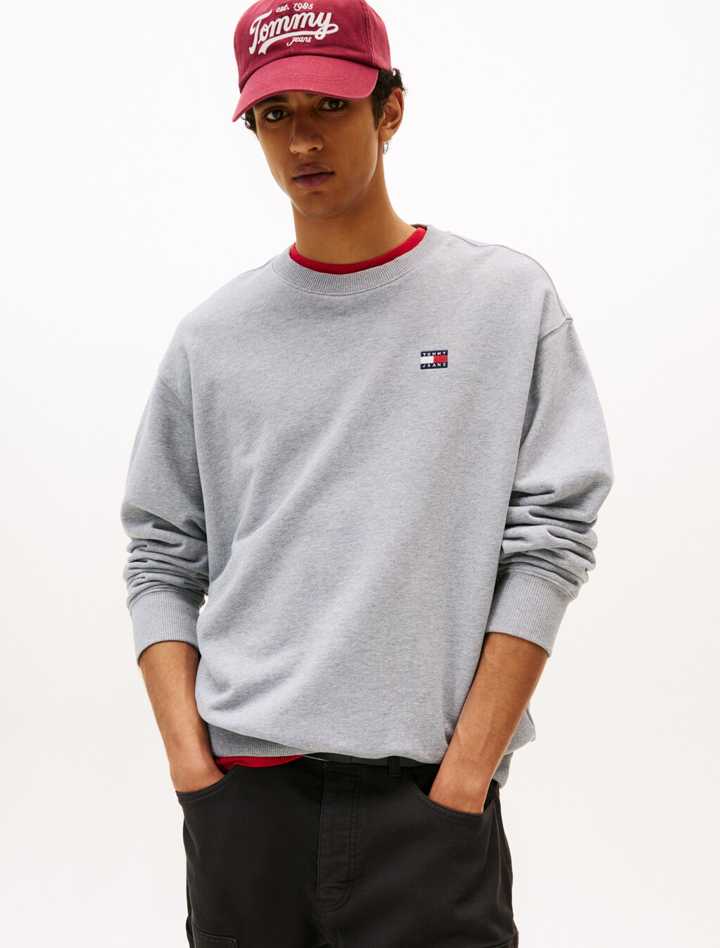 Tommy 旗幟徽章寬鬆衛衣, Grey Htr, hi-res