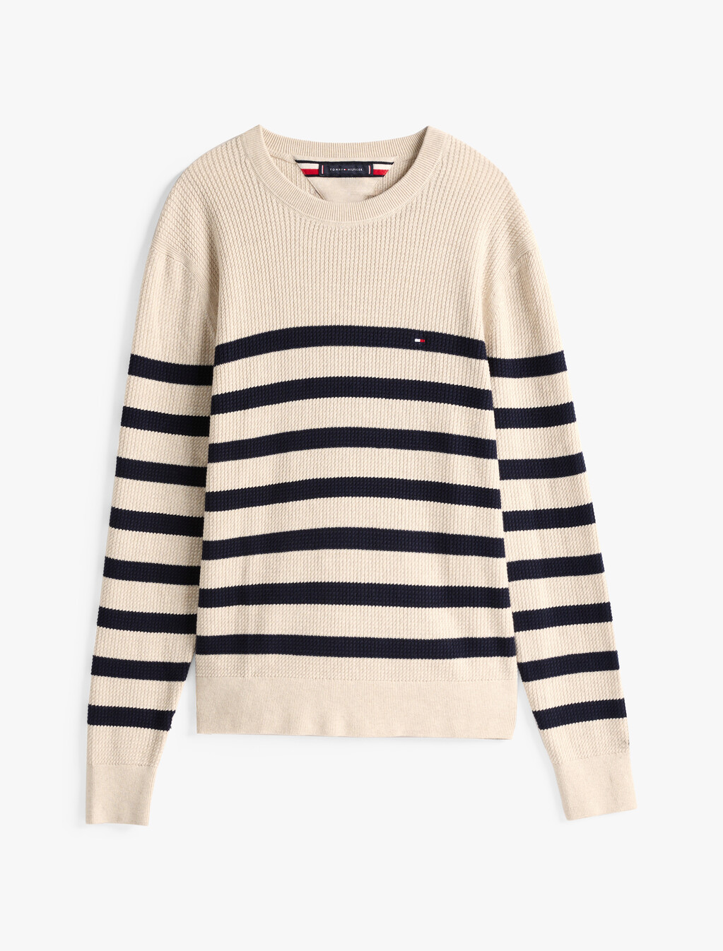 Textured Knit Crew Neck Jumper, Oatmilk Htr / Desert Sky, hi-res