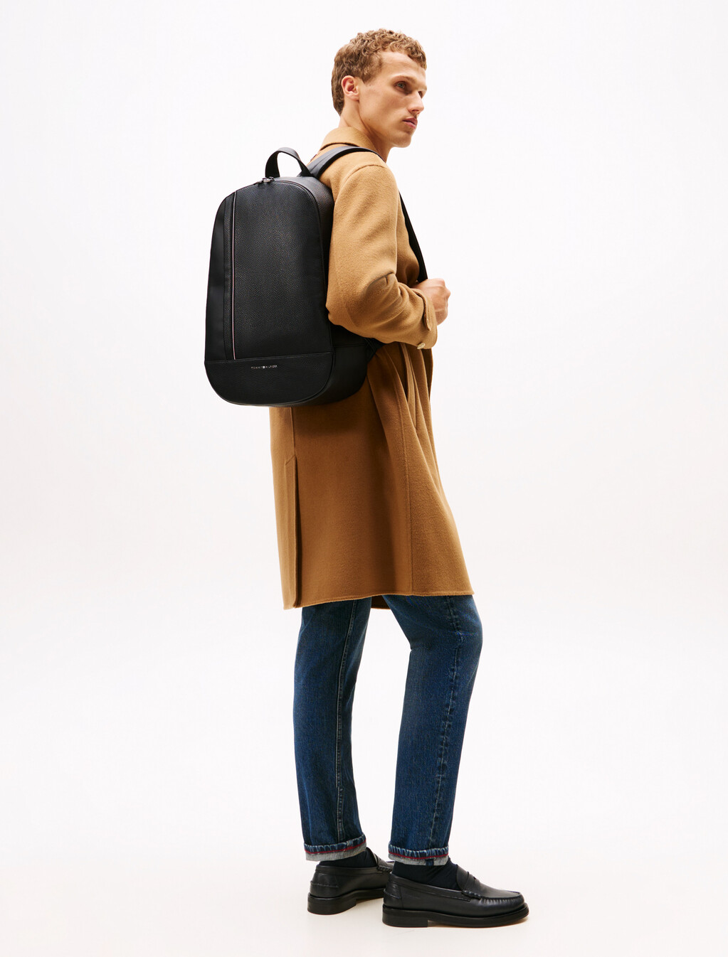 Metal Logo Pebble Grain Backpack, Black, hi-res