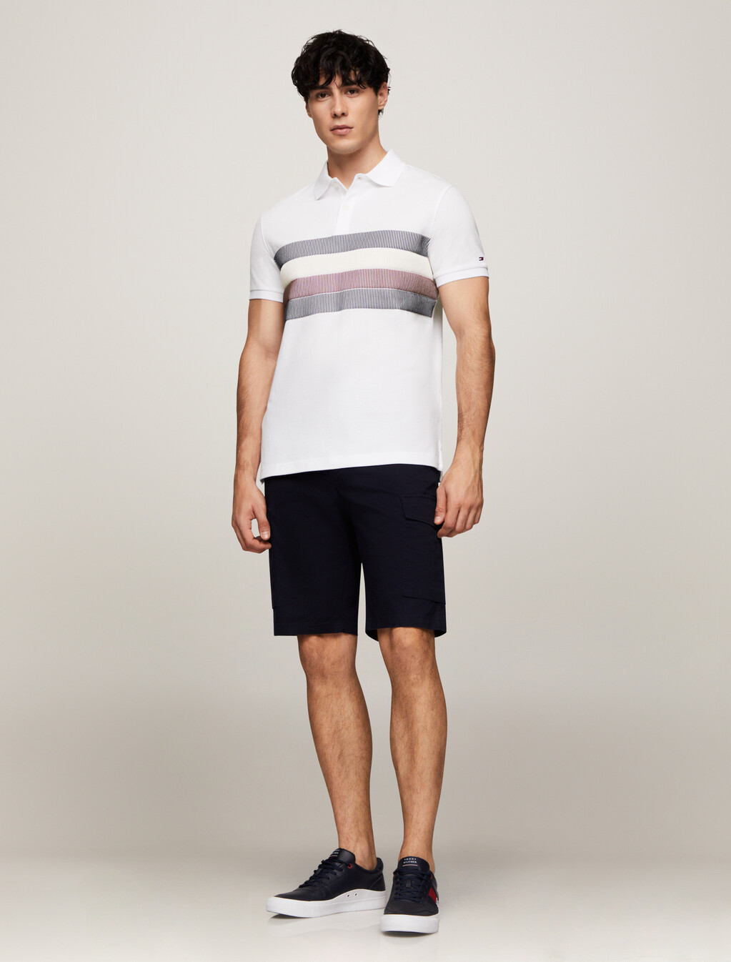 Shadow Global Stripe Regular Polo, White, hi-res