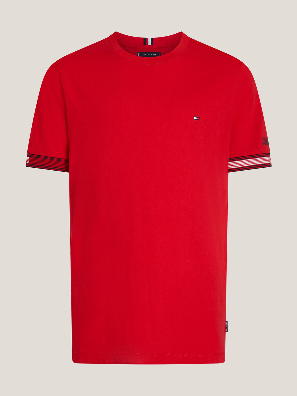 Stripe Cuff T-Shirt, Primary Red, hi-res