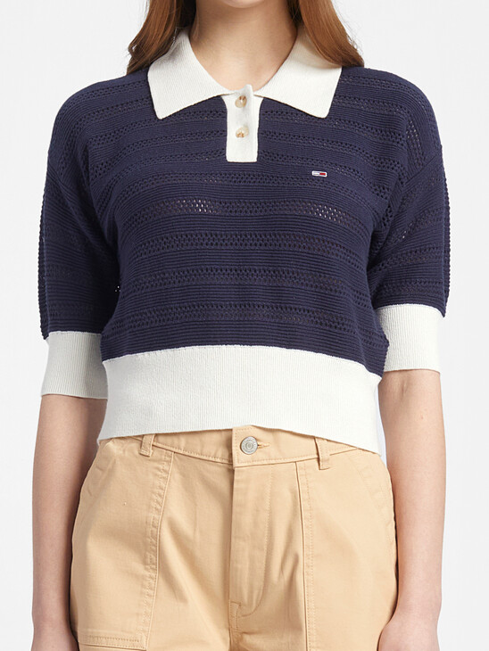POINTELLE CROPPED POLO TOP