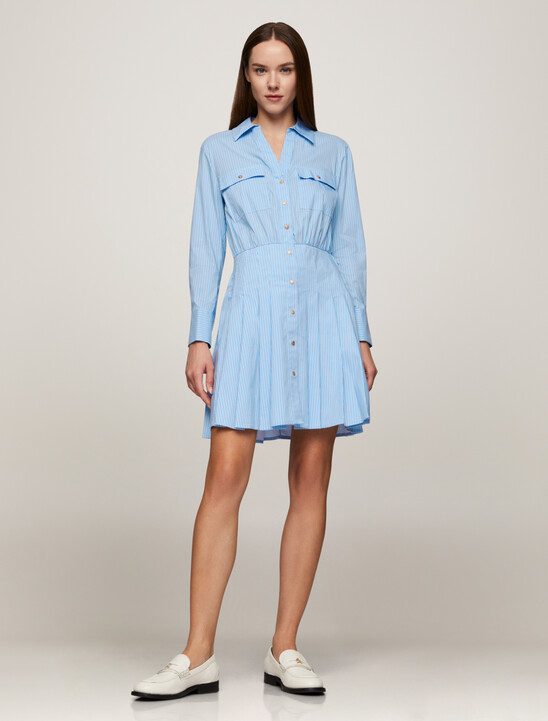 Asia Fit Stripe Pleated Shirt Dress