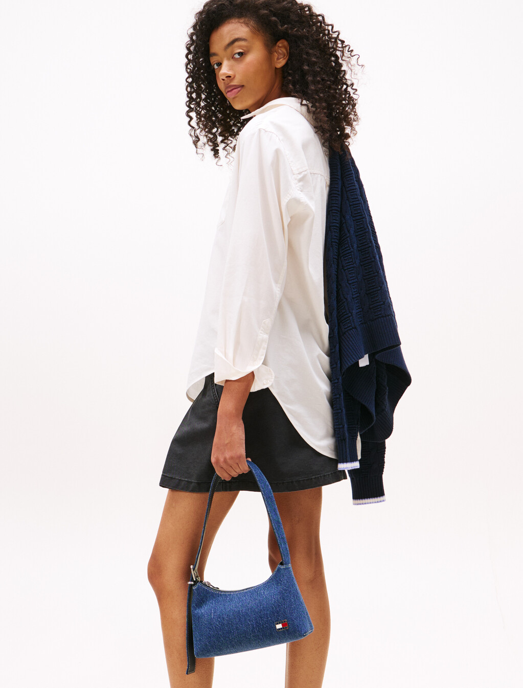 Logo Plaque Denim Shoulder Bag, Denim, hi-res