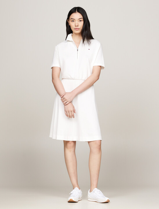 Zip Placket Fit And Flare Polo Dress