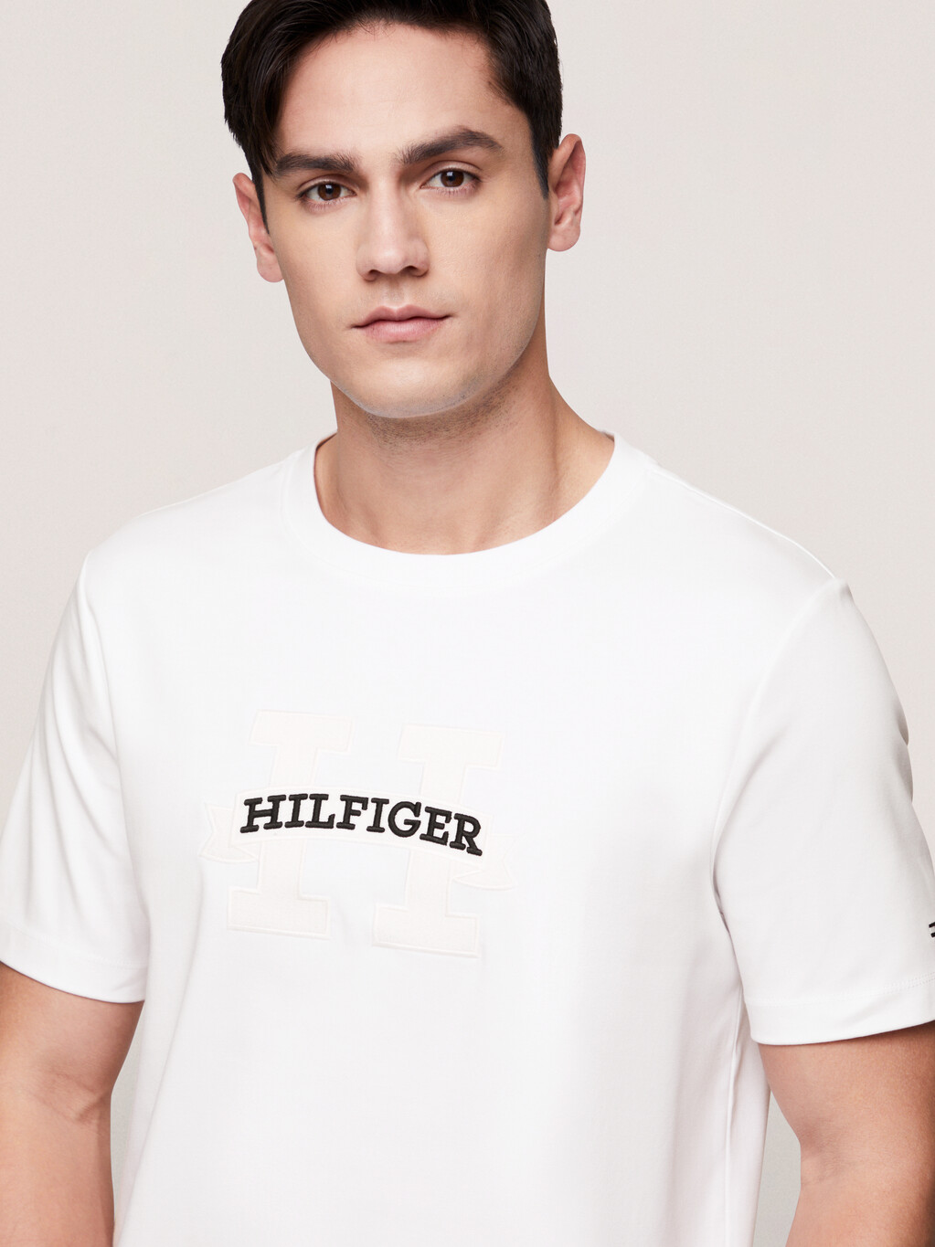 Hilfiger 捲軸標誌圖案 T 裇, White, hi-res