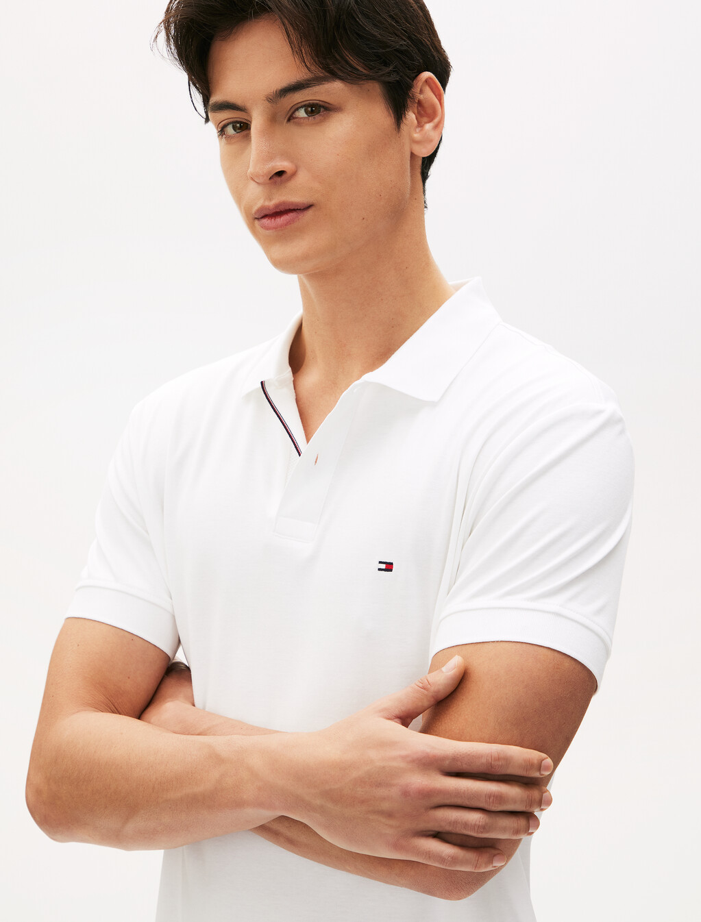 Texture Placket Polo Shirt, White, hi-res