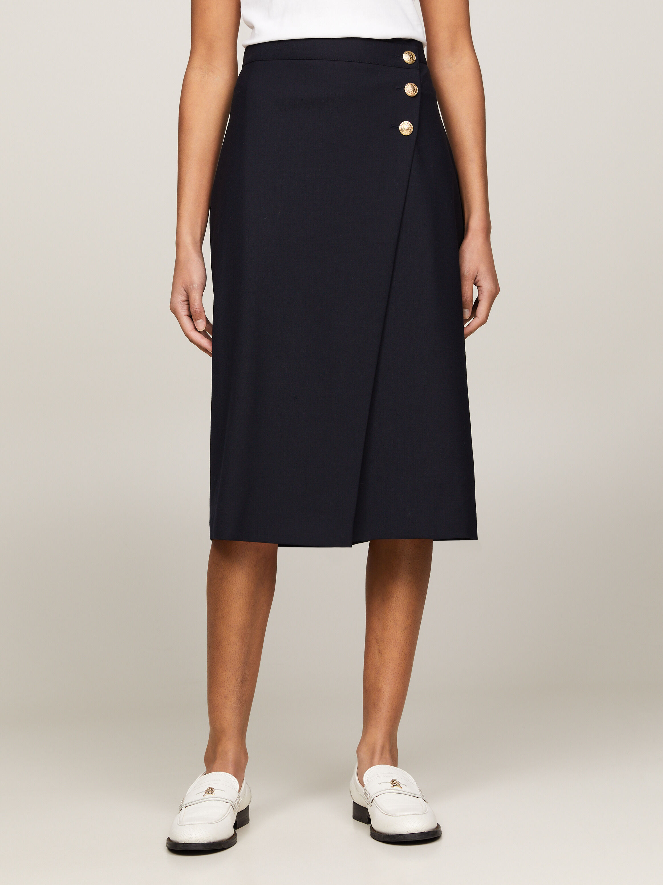 Gold Button Wrap Midi Skirt blue Tommy Hilfiger