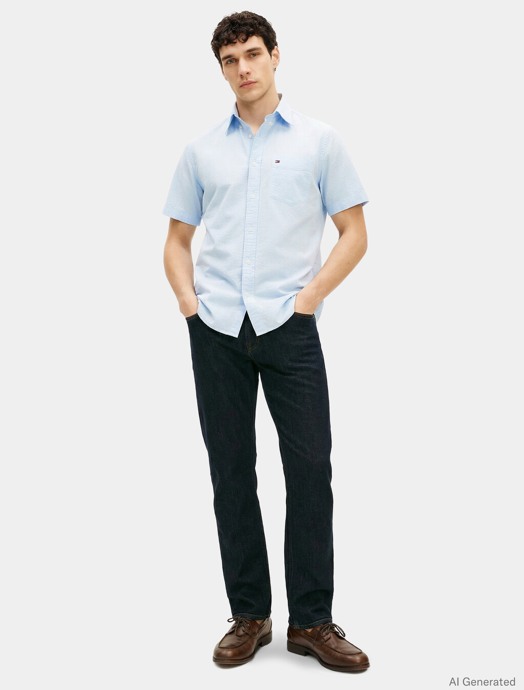 Asia Fit Seersucker Short Sleeve Shirt, Sweet Blue, hi-res