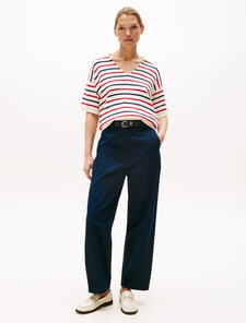 Stripe Short Sleeve Polo Jumper, Ivory Petal/Rwb Stp, hi-res