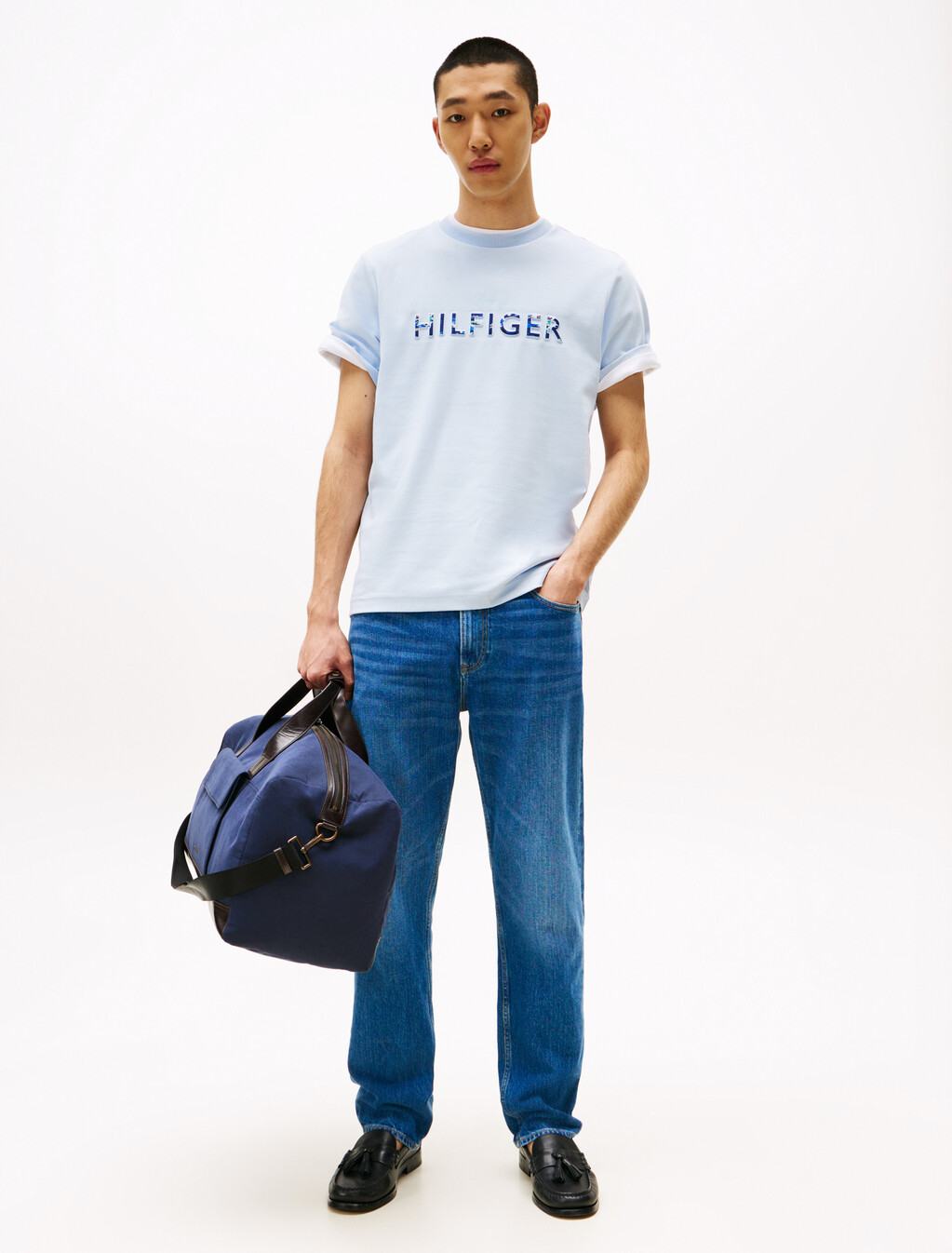 Hilfiger 浮雕標誌 T 恤, Breezy Blue, hi-res