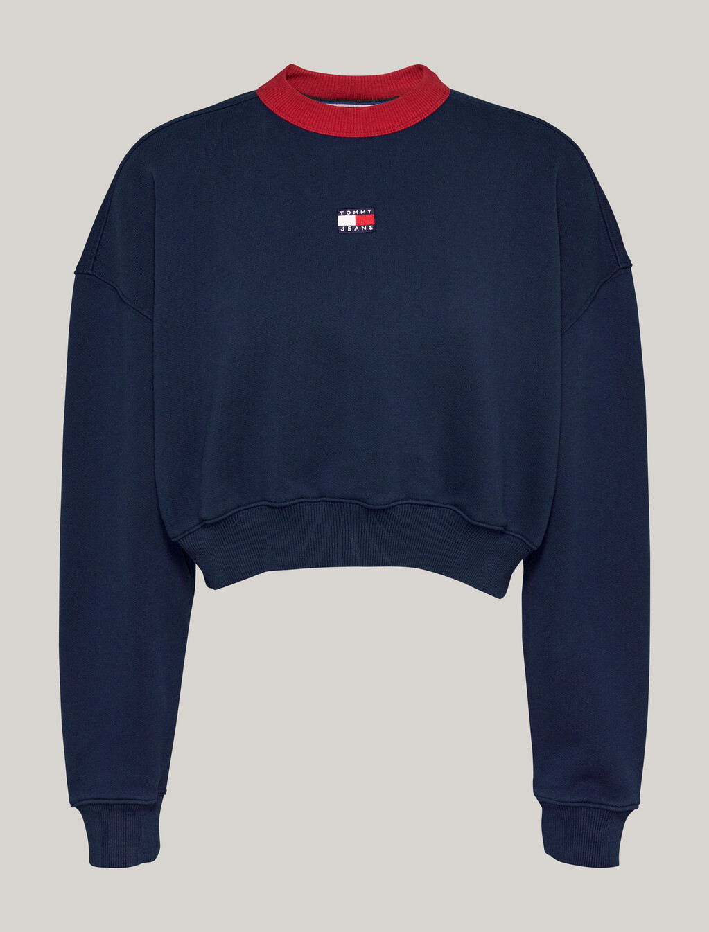 Oversized Cropped Contrast Neckline Sweatshirt, Dark Night Navy, hi-res