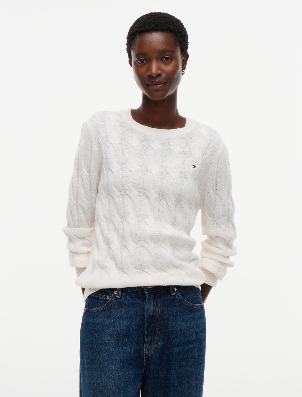 Cable Knit Pure Wool Jumper, Ivory Petal, hi-res
