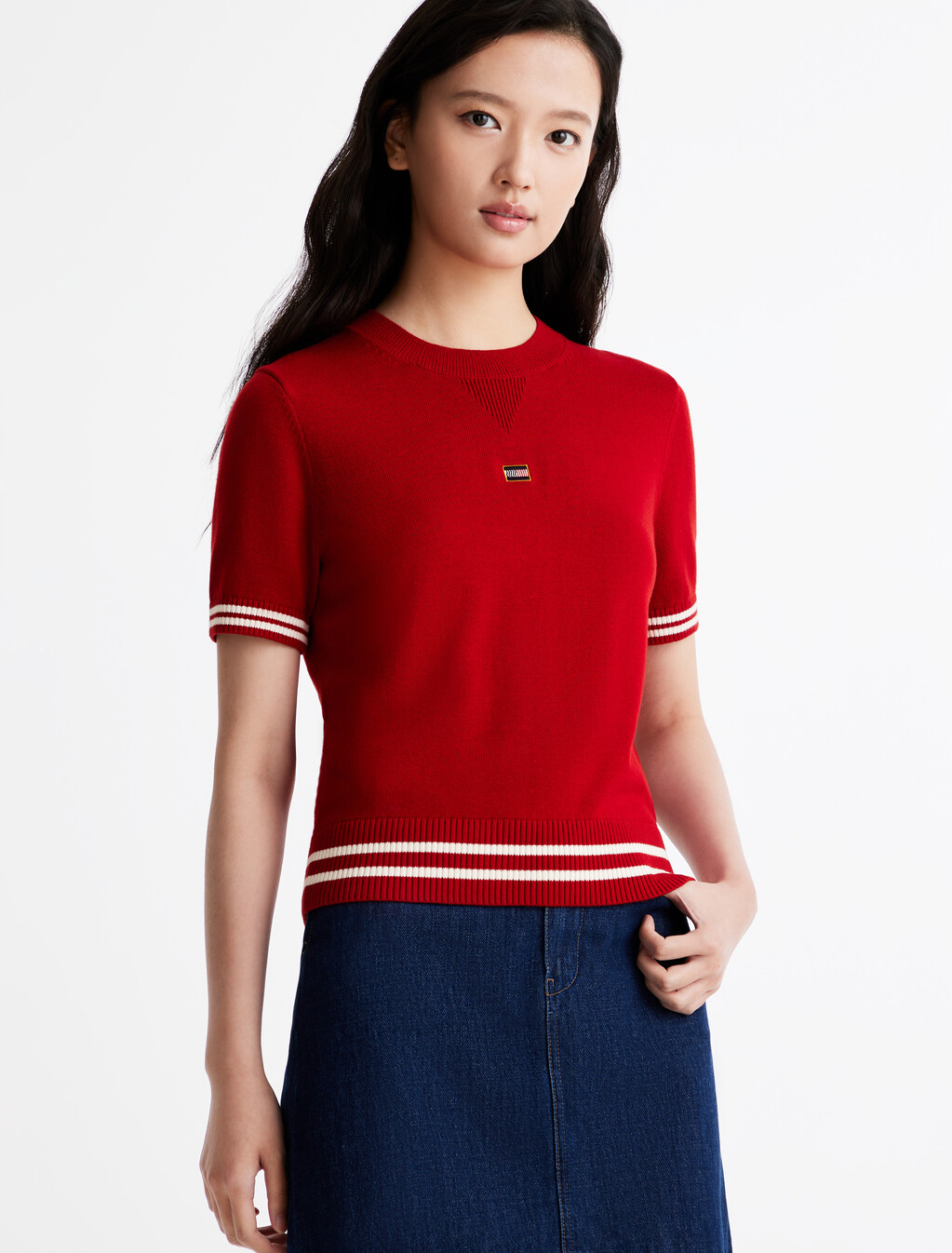 Crewneck Short Sleeve Sweater, Arizona Red, hi-res