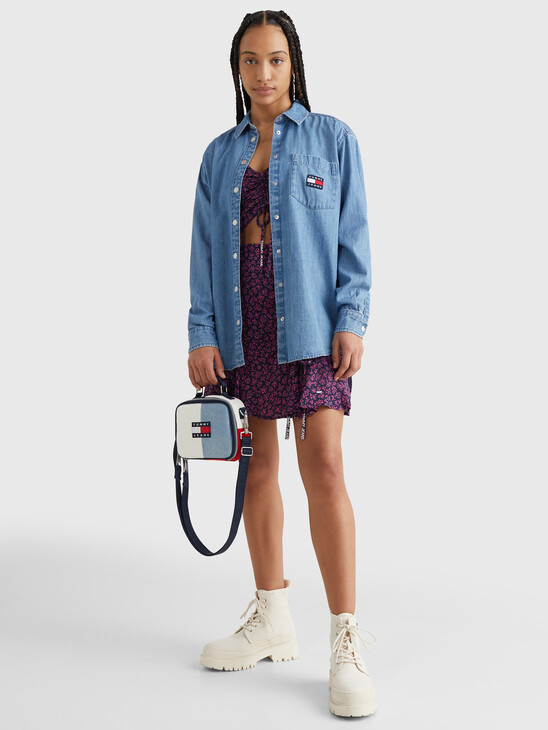 CHAMBRAY BADGE BOYFRIEND DENIM SHIRT
