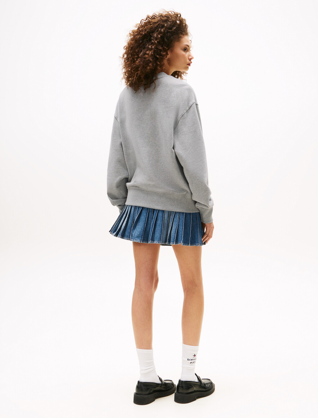 Tommy Girl 印花圖案寬鬆衛衣, Light Grey Marl, hi-res