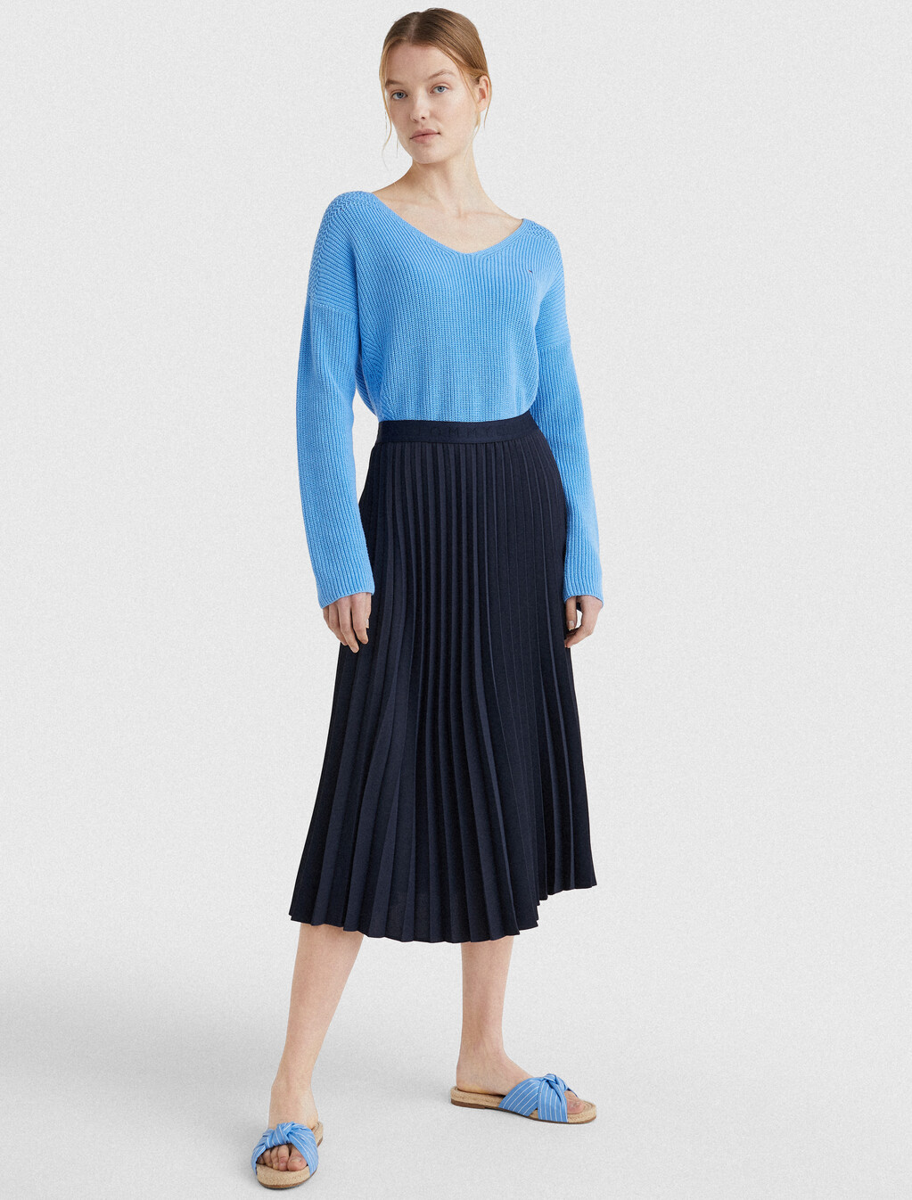 Twill Midi Pleated Skirt, Desert Sky, hi-res