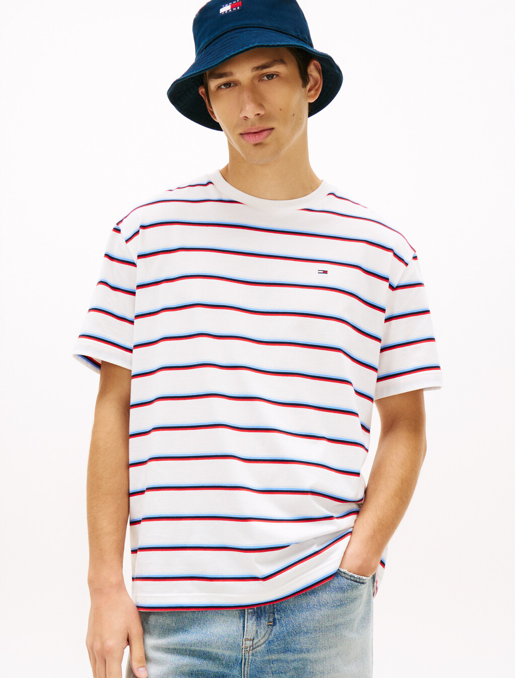 Hilfiger Flag Stripe Relaxed Jersey T-Shirt, Ecru Stripe, hi-res