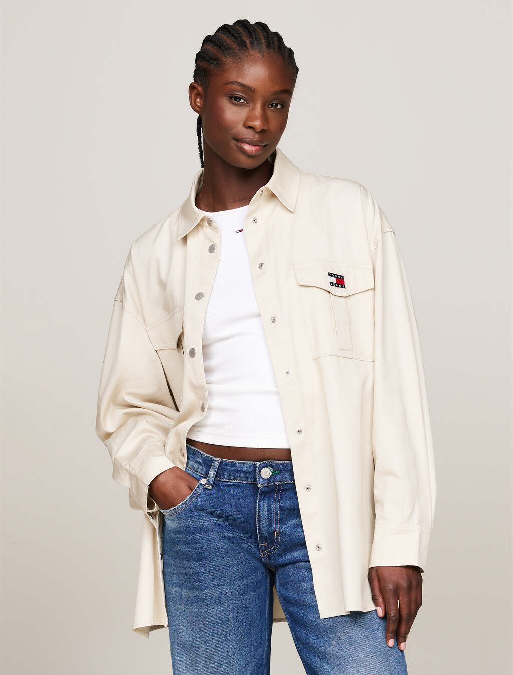 Oversized Cargo Pocket Overshirt, Newsprint, hi-res