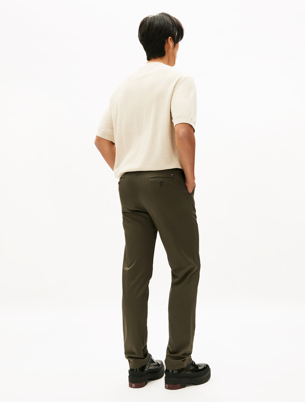 Cotton Satin Denton Woven Pants, Army Green, hi-res
