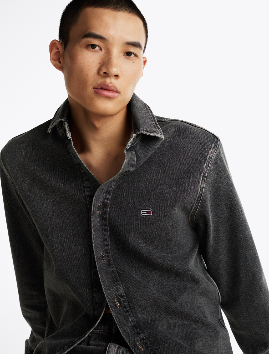 標準版型褪色牛仔襯衫式外套, Denim Black, hi-res