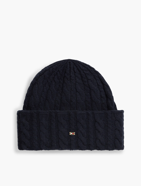 Flag Cable Knit Beanie With Alpaca