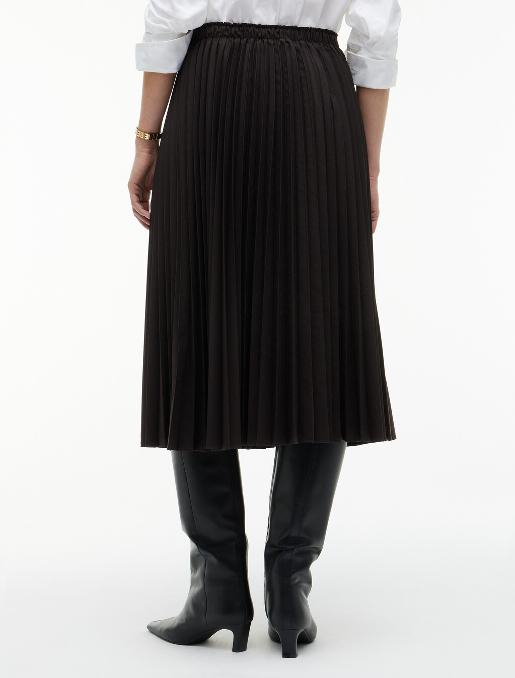 Pleated Twill Midi Skirt, Chocolate, hi-res
