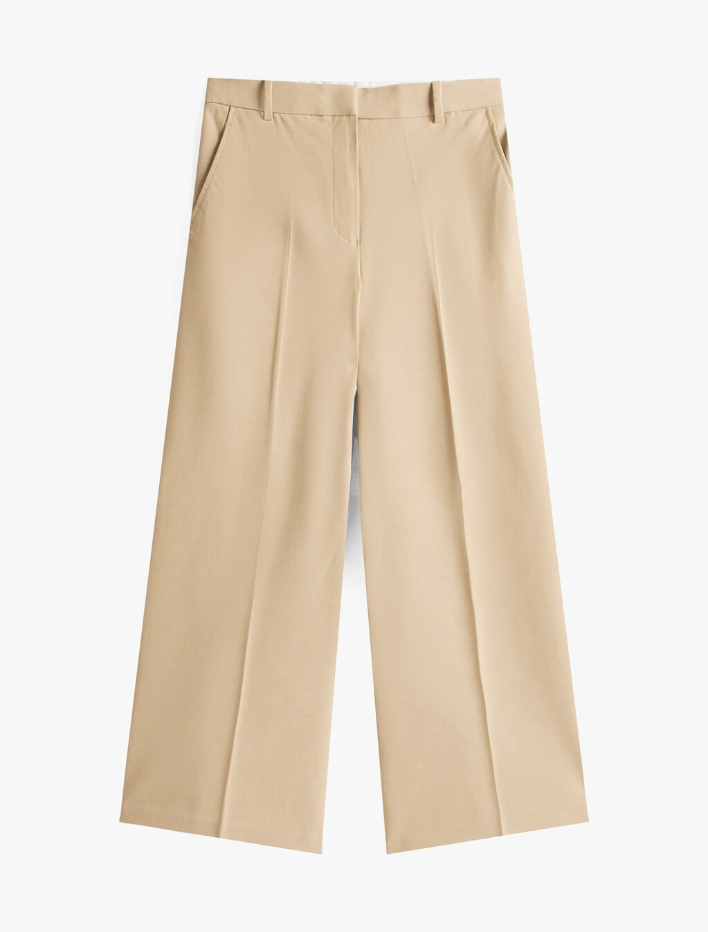 Anti-Wrinkle Wide Leg Cropped Trousers, Beige, hi-res