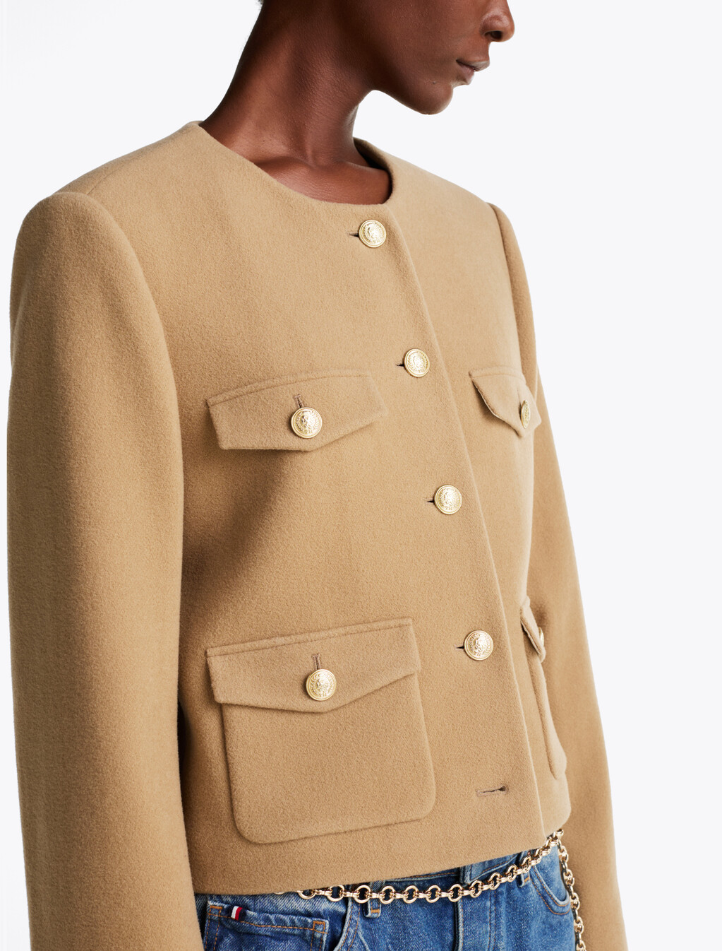 雙面羊毛短版外套, Classic Khaki, hi-res