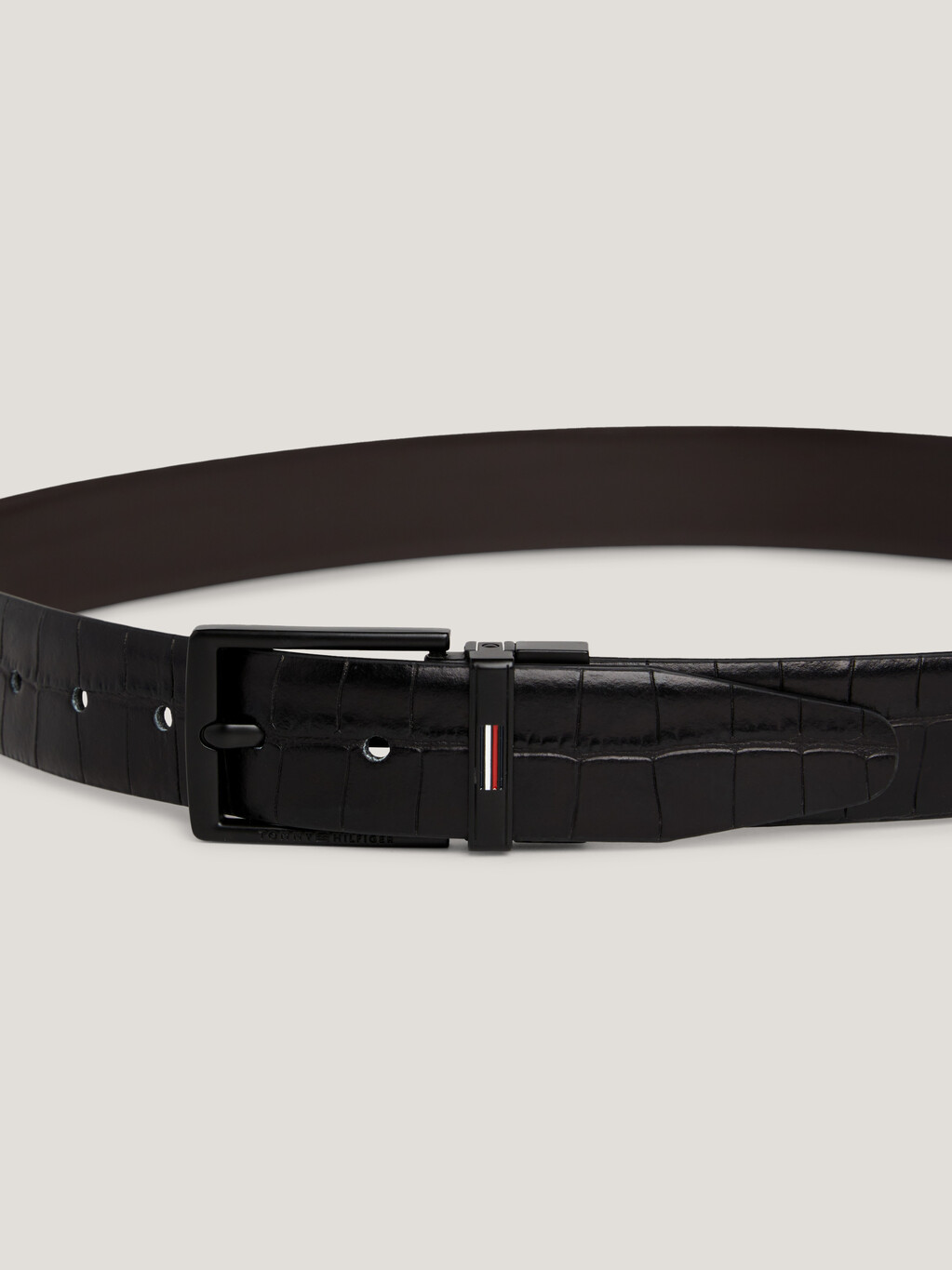 TH Business Reversible Croco-Print Leather Belt, Black Croc, hi-res