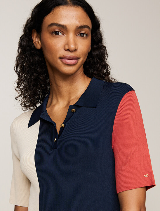 Colour-Blocked Knit Slim Fit Polo Dress