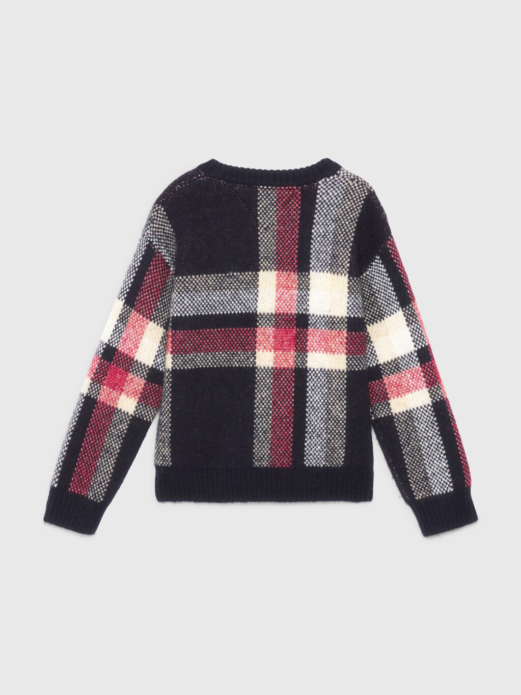 Boys Global Stripe Check Sweater, Red / White / Blue Base Check, hi-res