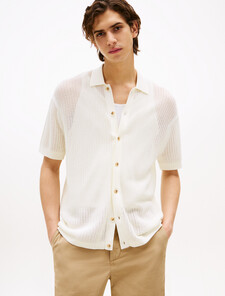 Structured Open Knit Overshirt, Ivory Petal, hi-res