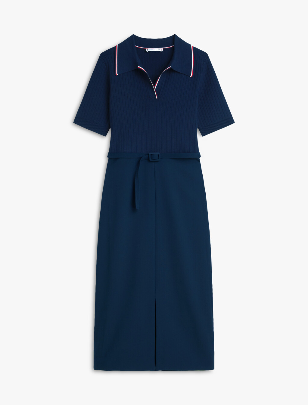 Asia Fit Mixed Media Short Sleeve Dress, Dark Night Navy, hi-res