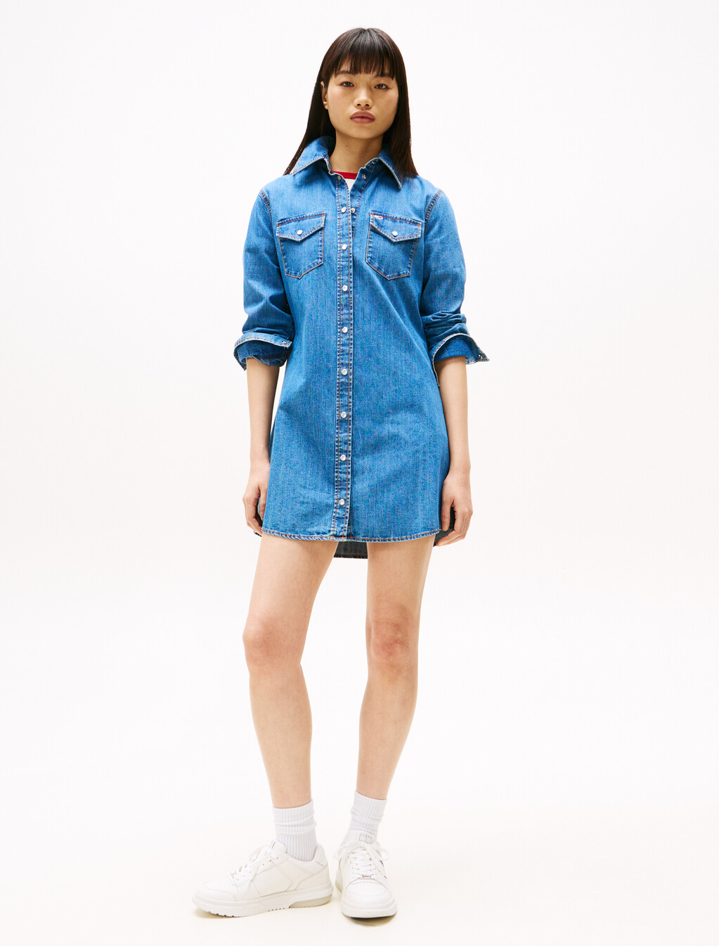 牛仔迷你襯衫連身裙, Denim Medium, hi-res