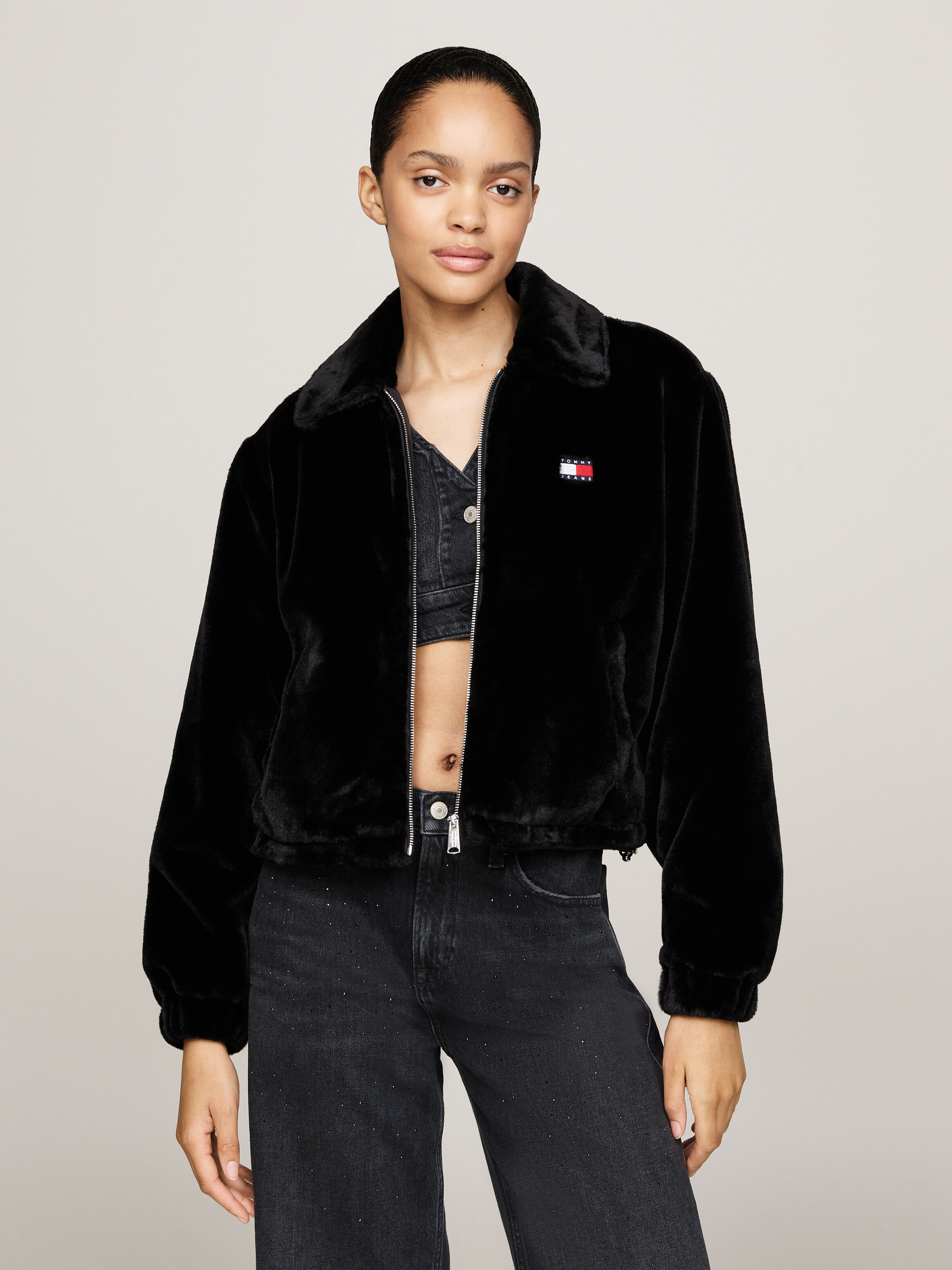 Faux Fur Zip Thru Cropped Jacket