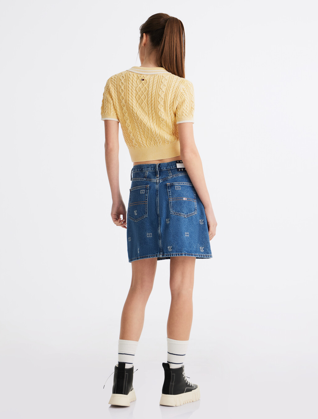 Cable Knit Cropped Polo, Custard Cream, hi-res