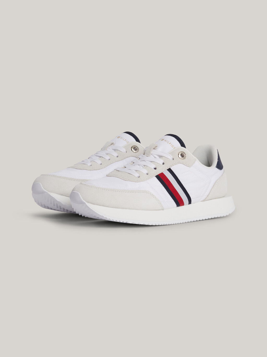 Essential Global Stripe Suede Fine-Cleat Runner Trainers, White, hi-res