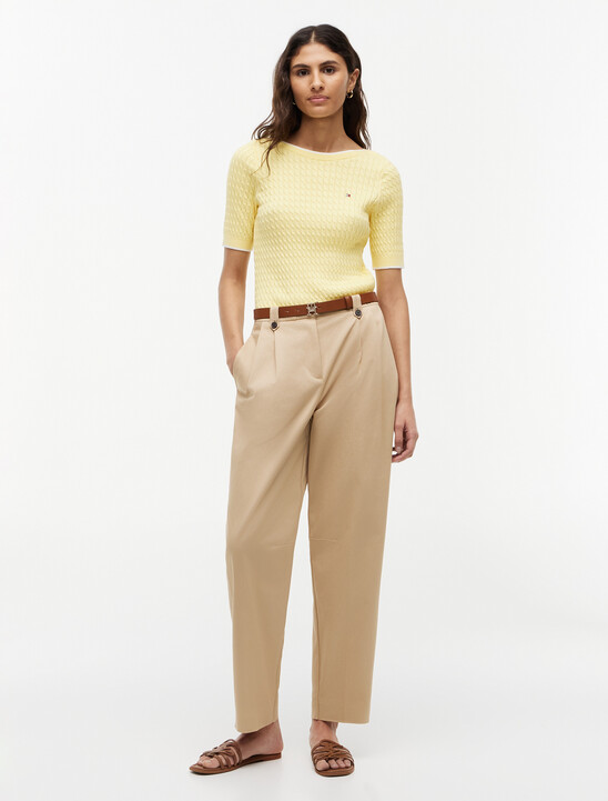 Cable Knit Boat Neck Short Sleeve Jumper