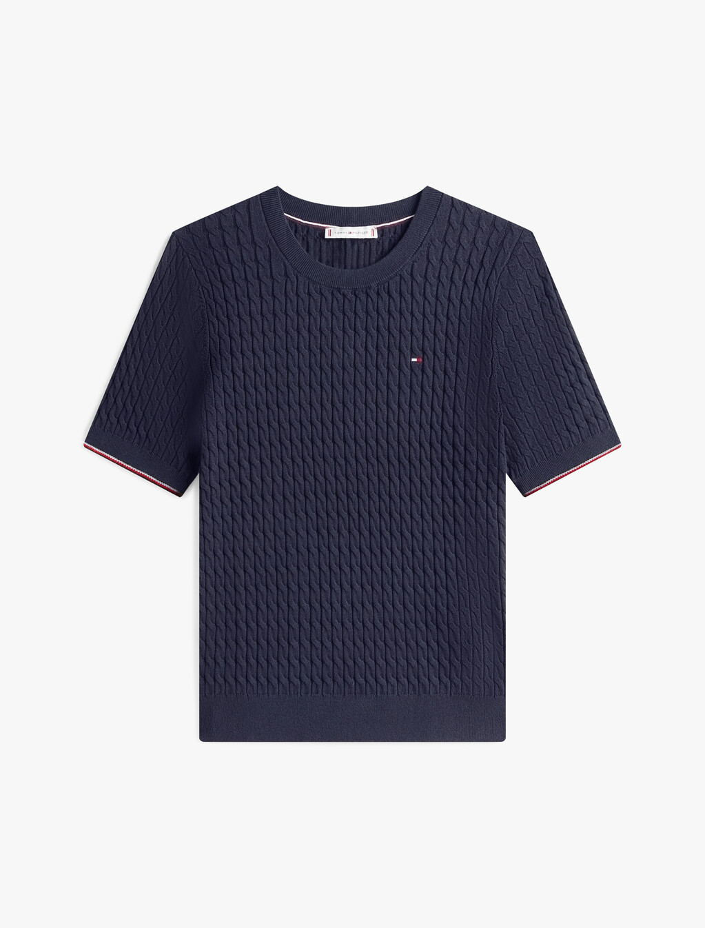 Stripe Slim Fit Short Sleeve Jumper, Navy Blue, hi-res
