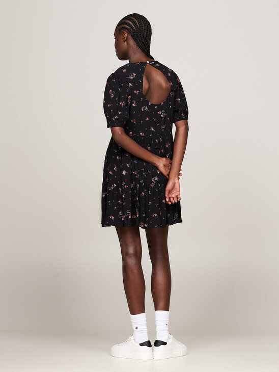 Tiered Floral Print Knee Length Dress
