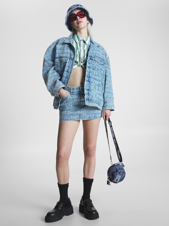 Sophie Low Rise Spell-Out Denim Mini Skirt