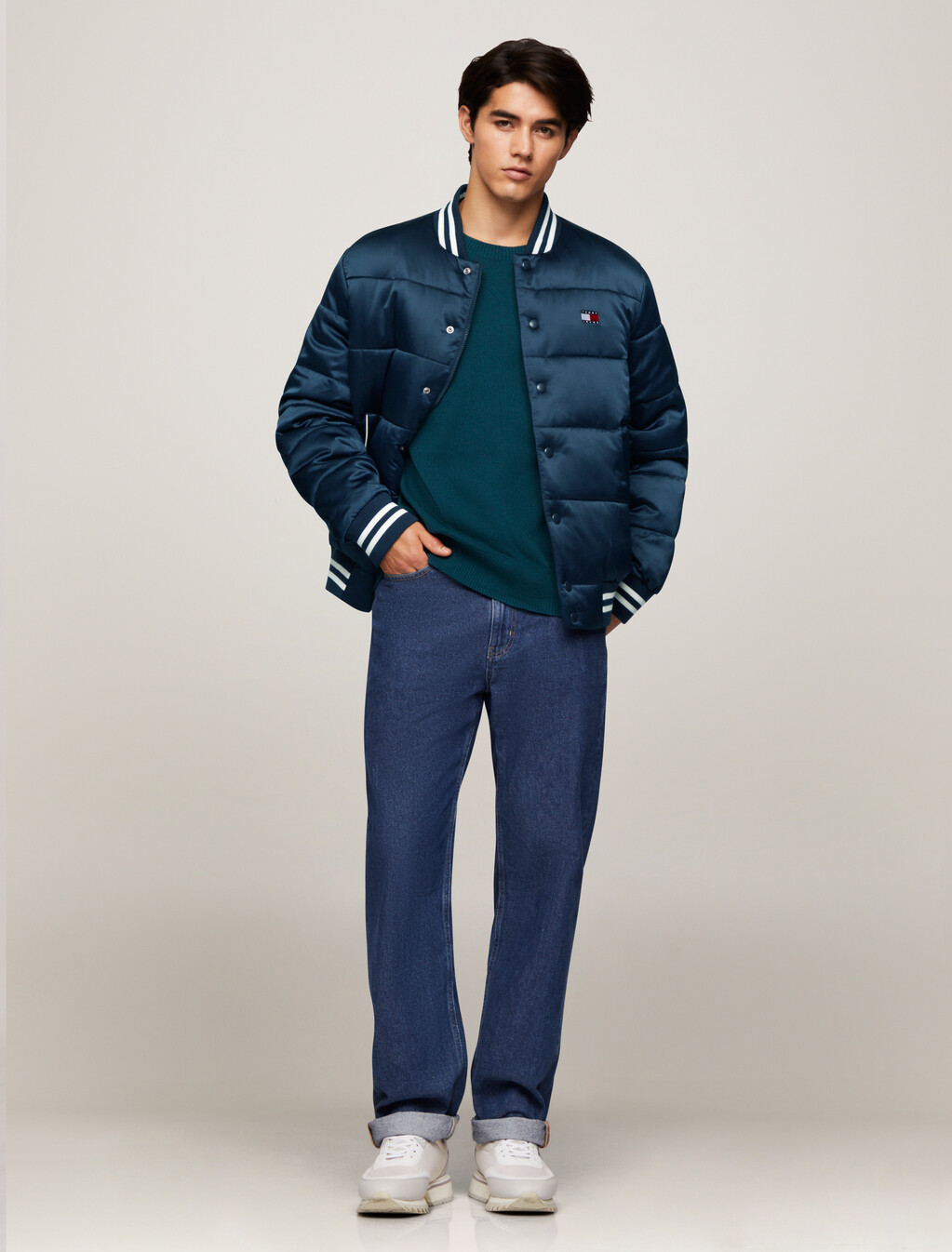 Satin Puffer Jacket, Dark Night Navy, hi-res