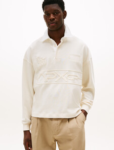 The APXGP Collection Relaxed Tonal Embroidery Rugby Shirt, Ivory Petal/Ecru, hi-res